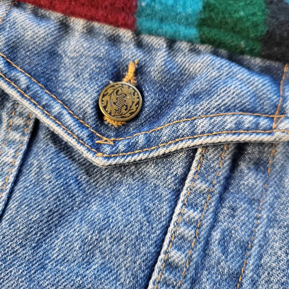 Margaz Vintage Native American Vibe Wool Blanket Denim Jacket Size Medium - Picture 5 of 11